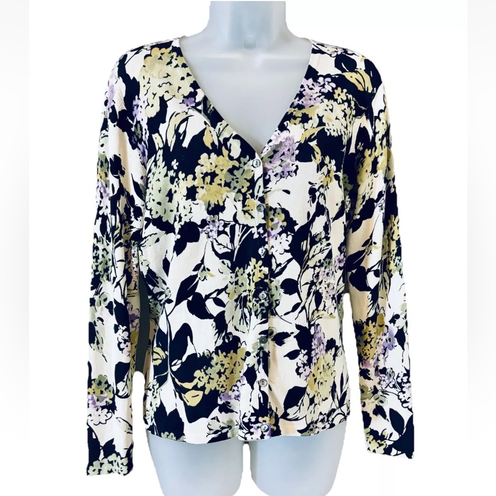 Talbots Floral V-Neck Silk Blend Cardigan Fairycore Petite Women's Size PS